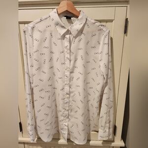 Ann Taylor Quirky Eyeglasses Print Blouse